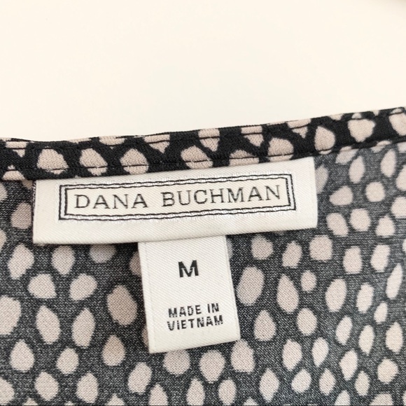 🌸DANA BUCHMAN Faux Wrap Brown and Black Dot Dress - Picture 3 of 6